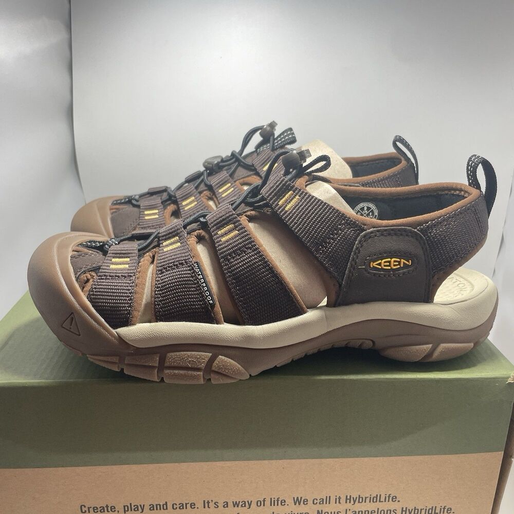 KEEN Newport H2 Sandals Men’s Size 9 Brown Java Golden Yellow Waterproof NEW